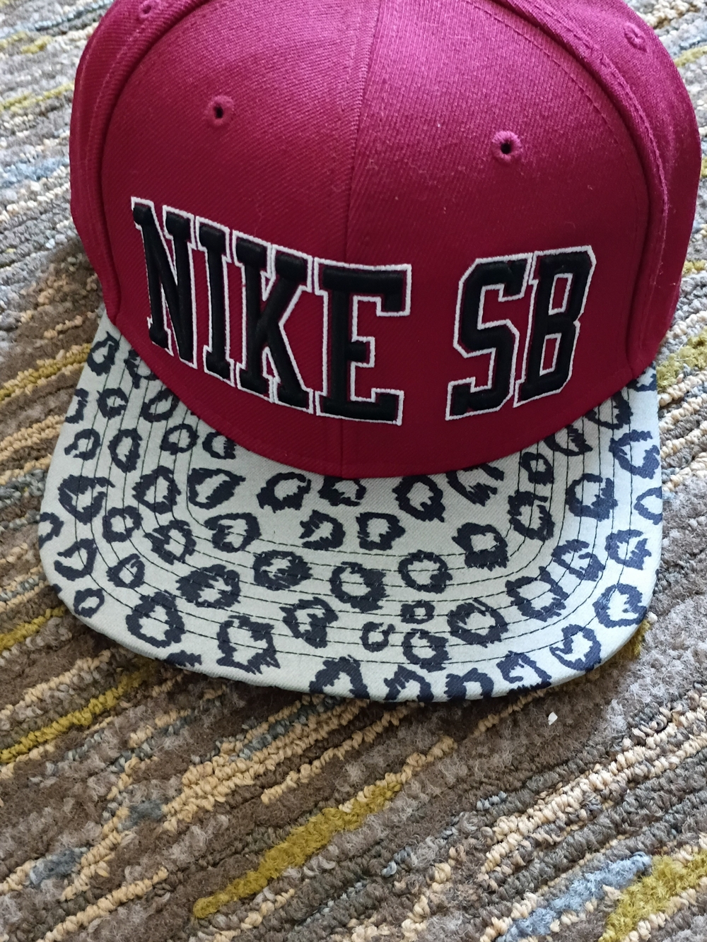 Nike SB Burgundy Snapback with Leopard Print Brim